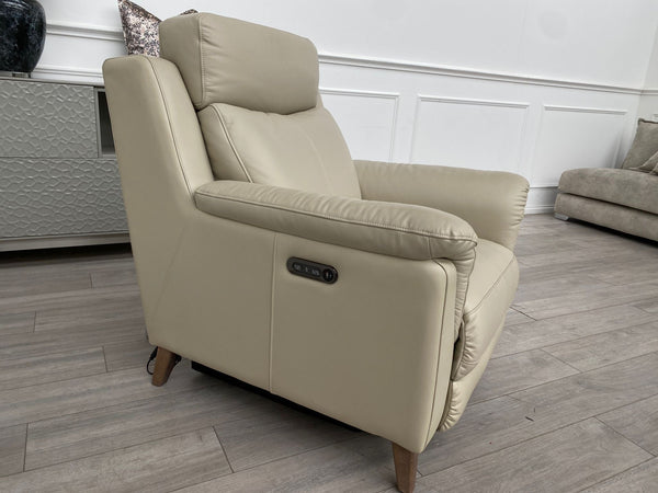 Cream/Ivory Leather Power Recliner Armchair