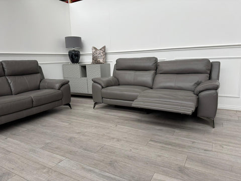 Grey Leather 3 & 2 Seater Sofa Set Power Recliner