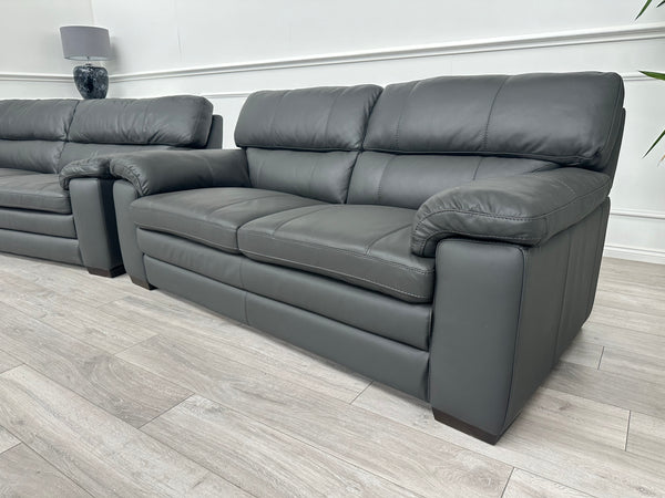 Cozee Dark Grey Leather 3+2 Seater Sofa Set