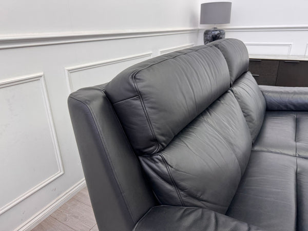 G Plan Thornbury 3 Seater Black Leather Static Sofa
