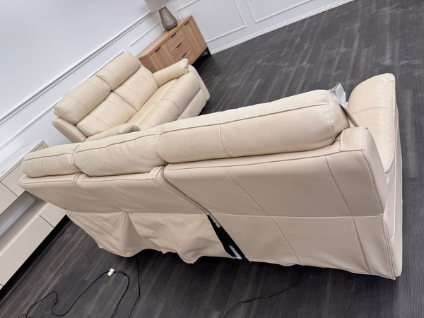 Komodo Relax Station 3 & 2 Seater Cream Leather Power Recliner Headrest Sofa Set