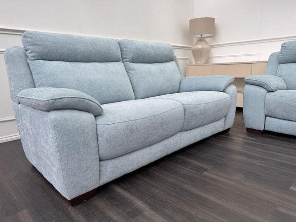 Starlight Light Blue Herringbone Fabric 3 & 2 Seater Power Recliner Sofa Set