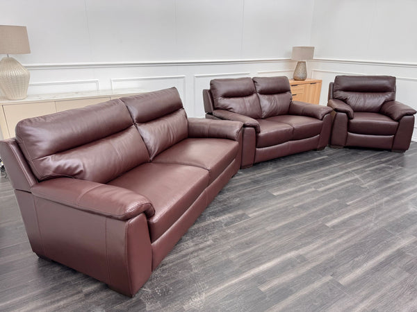 Brown Leather 3 & 2 Seater & Armchair Static Sofa Set