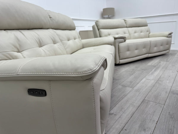 Brescia Power Recliner 3+3 Seater Sofa Off White Leather