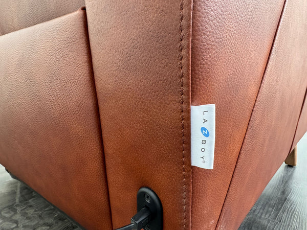 La Z Boy Kenzie Tan Brown Leather Power Recliner Fabric Armchair