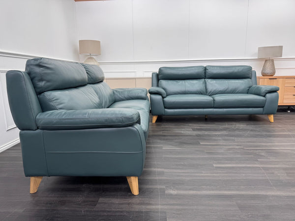 Missouri Lake Green Leather 3 & 3 Static Sofa Set