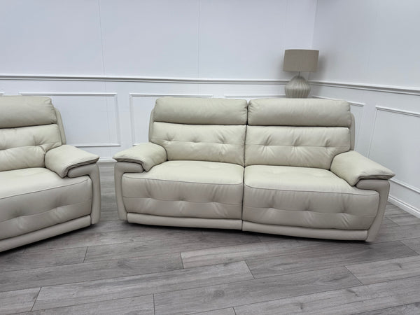 Brescia Power Recliner 3+3 Seater Sofa Off White Leather