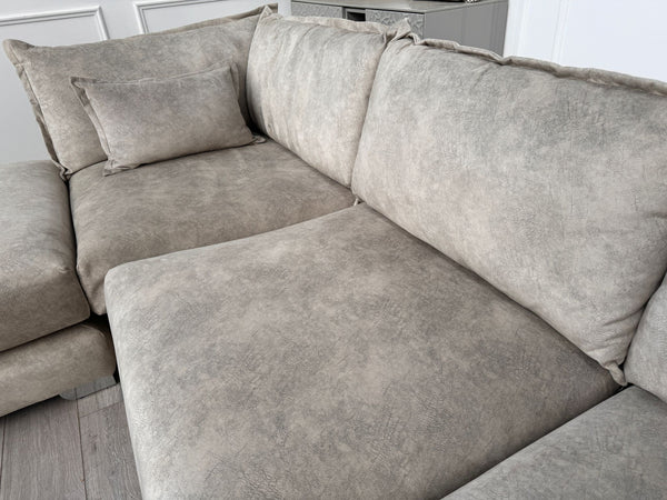 Devine Large 4 Seater Chaise Sofa Removable Footstool Beige Velvet