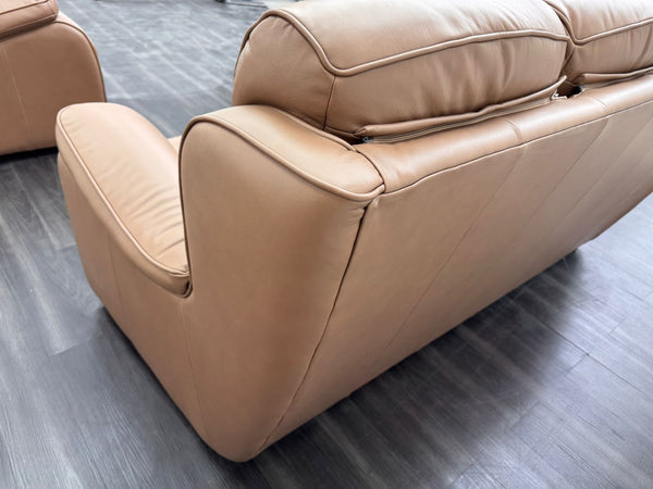 Parker Knoll Boston Light Brown Leather Static 3 Seater Sofa