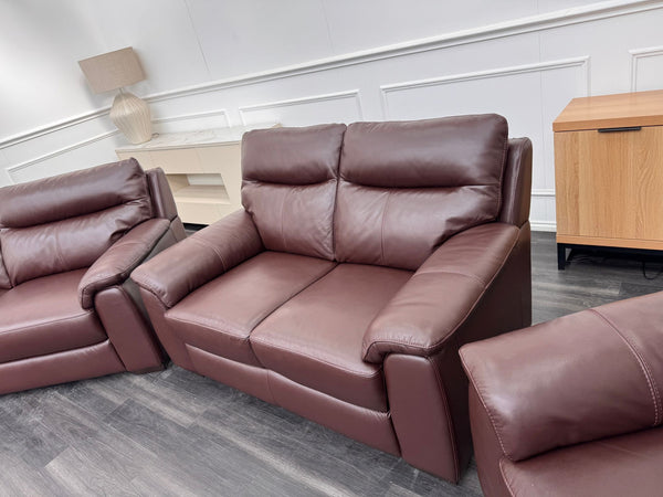 Brown Leather 3 & 2 Seater & Armchair Static Sofa Set