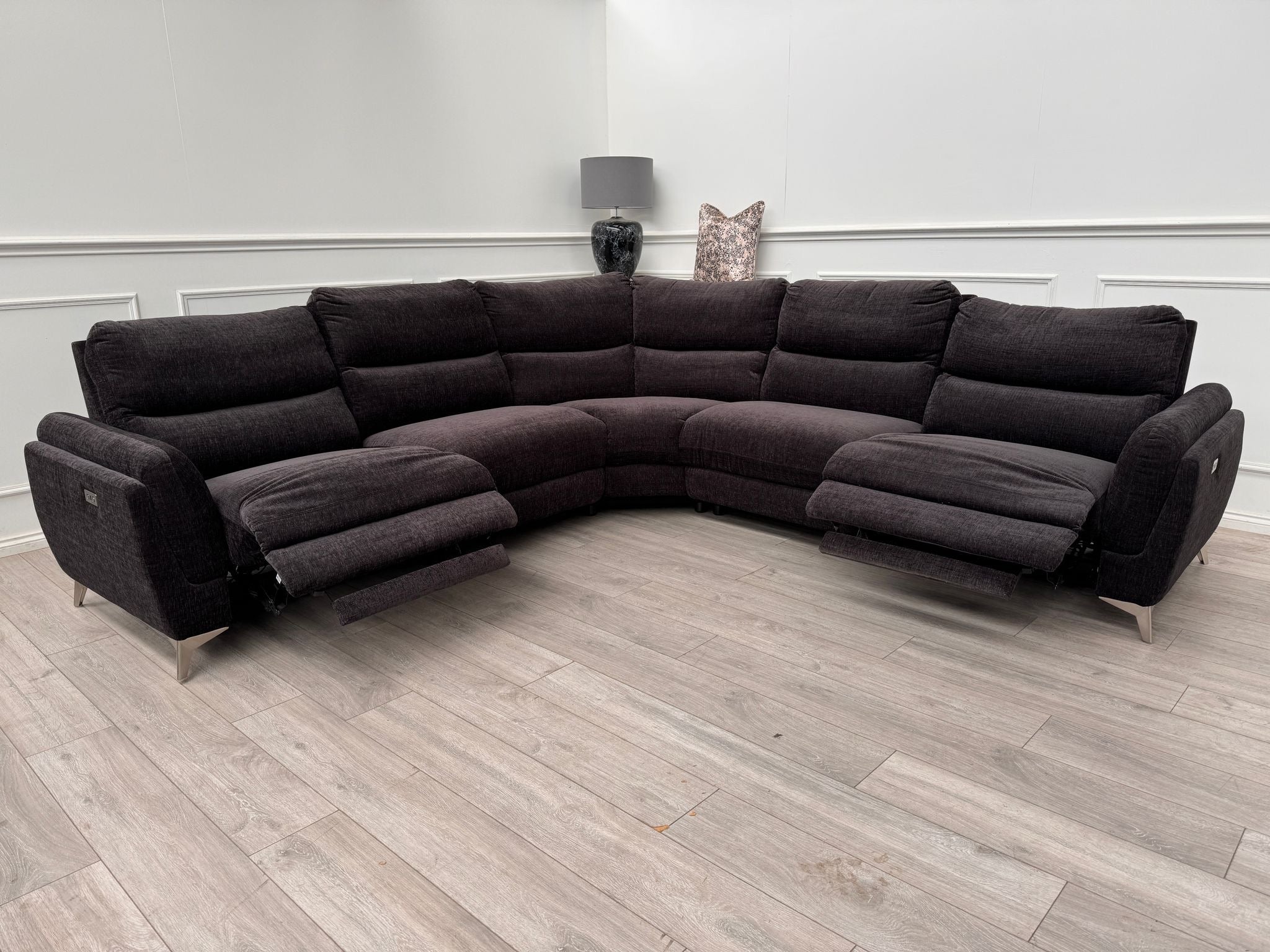 Black Fabric Power Recliner Corner Sofa