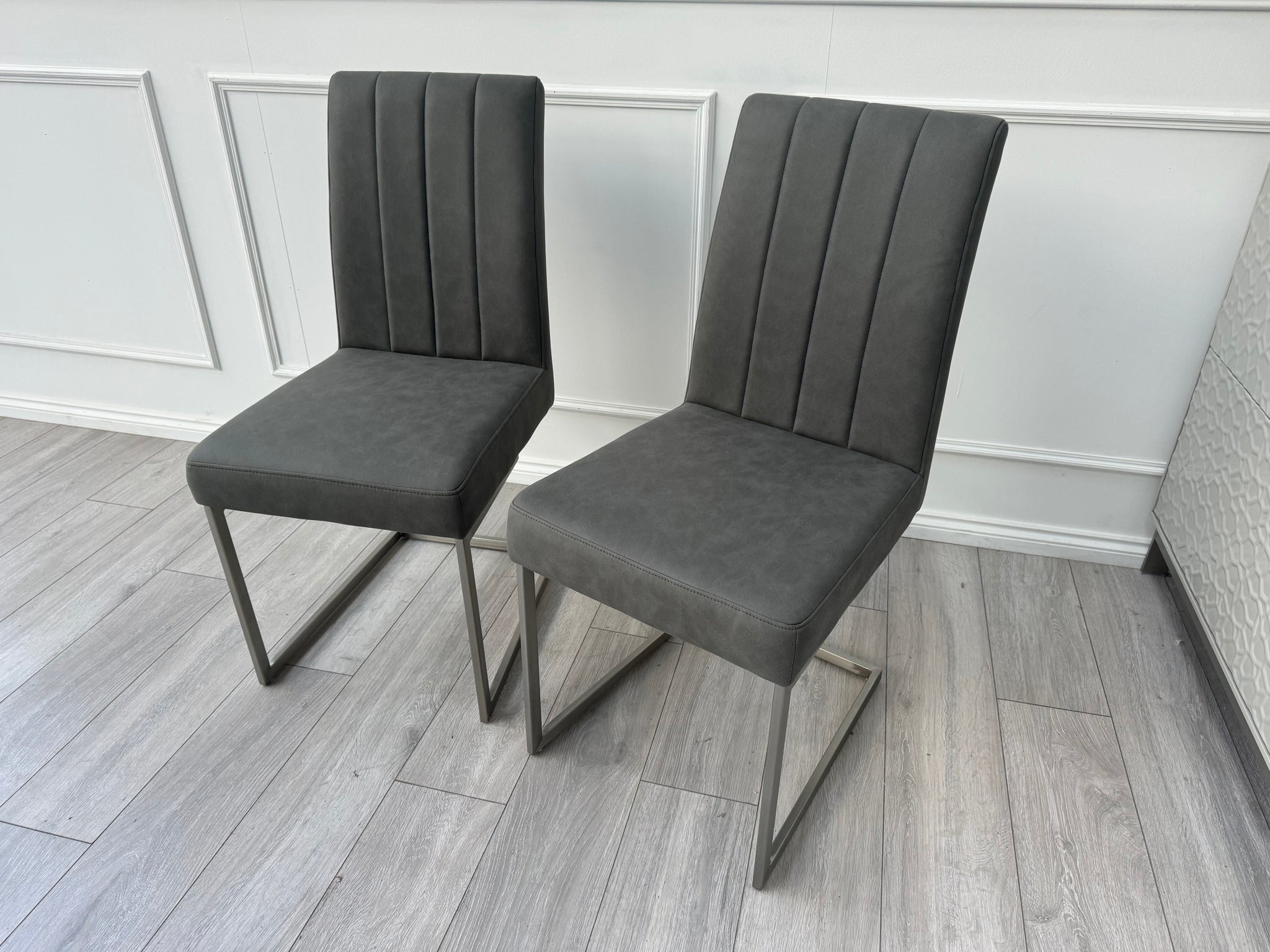 Grigio Pair of Grey Suede Dining Chairs