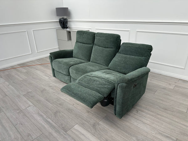 FURNITURE VILLAGE Piccolo Moss Green Fabric Power Recliner 3 Seater Sofa