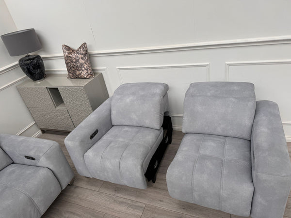 Marvella 2.5 + 2 Seater Sofa Set Flecked Silver Fabric Power Recliner
