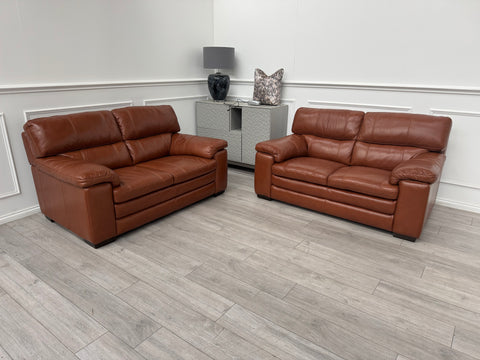 FURNITURE VILLAGE Cozee Brandy Leather 2+2 Seater Sofa Set Fast Delivery