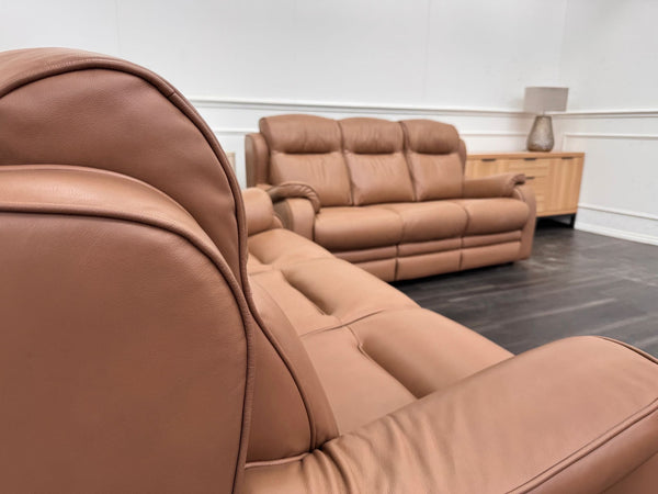 Parker Knoll Boston Light Brown Leather Static 3 & 3 Sofa Set