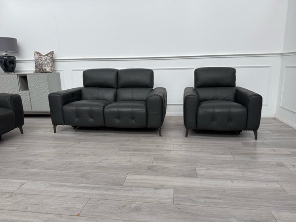 New York Power Recliner 3&2 + Armchair Sofa Set Grey Leather
