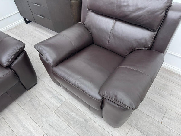 Brown Leather 3 Seater & Armchair Power Recliner Sofa Set