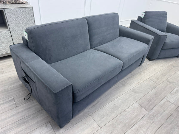 Sonno Electric 3 Seater Sofa Bed + 2x Armchairs Sofa Set Charcoal Grey + footstool