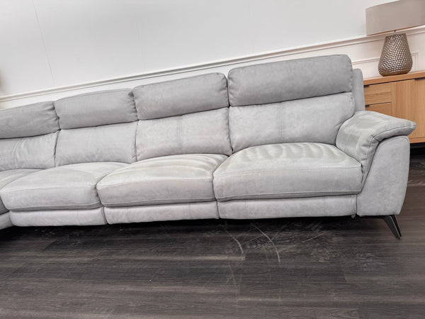 Contempo Grey Silver Saddle Fabric Chaise End Power Recliner Corner Sofa