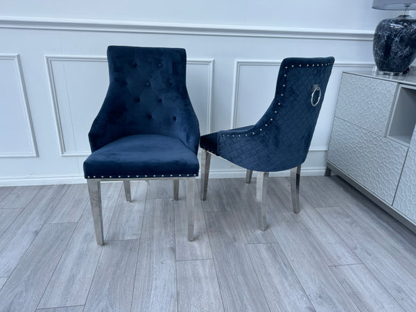 Dolce Pair of 2 Plush Dining Chairs Navy