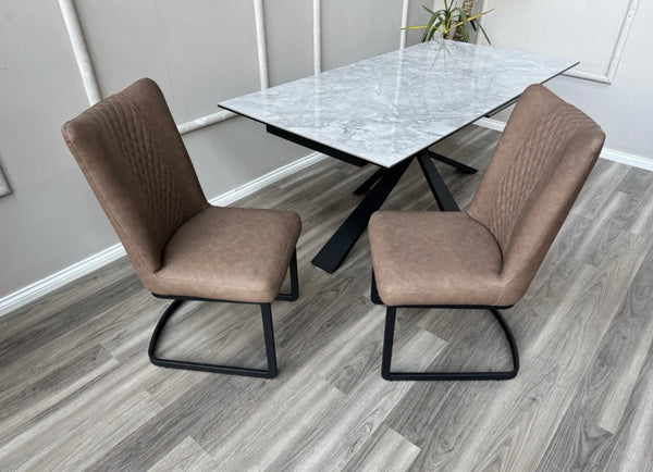 Loki Cantilever Faux Tan Leather Contemporary Scandinavian Style Dining Chair