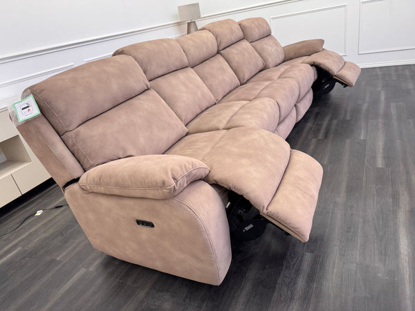 Moreno Light Brown Tan Fabric 5 Seater Sofa Power Recliner