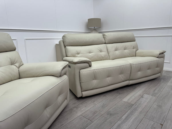 Brescia Power Recliner 3+3 Seater Sofa Off White Leather