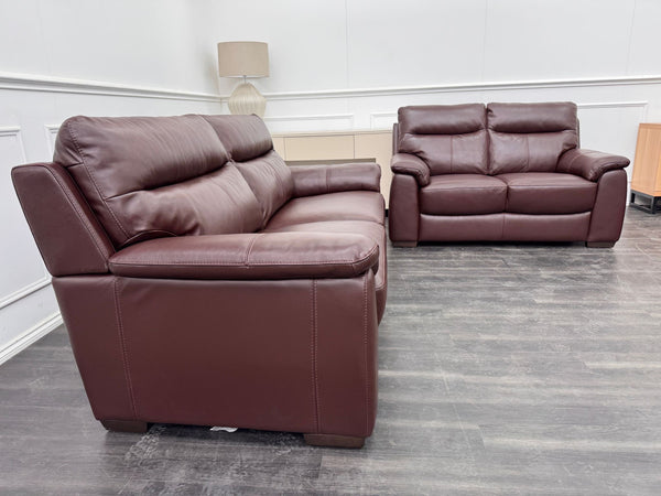 Brown Leather 3 & 2 Seater Static Sofa Set