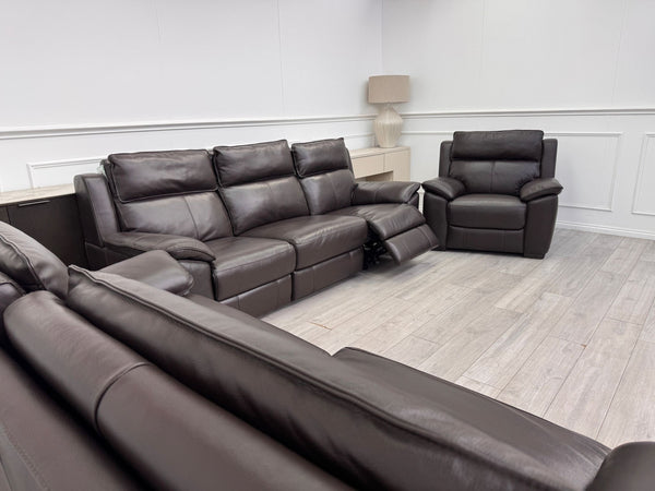 Brown Leather 3 & 2 Seater & Armchair Power Recliner Large Sofa Set