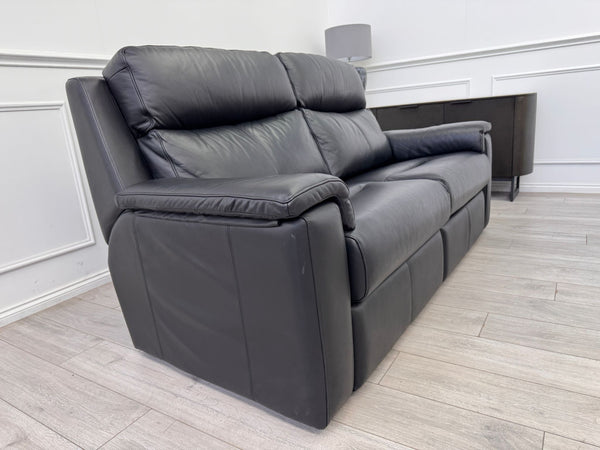 G Plan Thornbury 3 Seater Black Leather Static Sofa