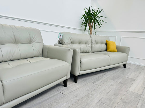 Uno 3+3 Seater Sofas Set in Light Grey Leather