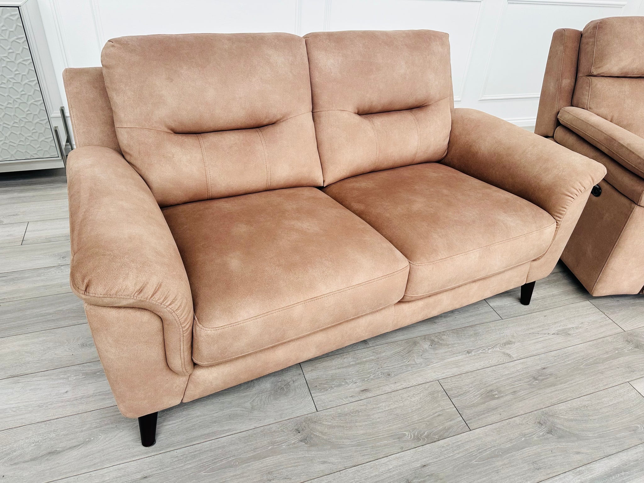 2 Seater Sofa in Beige/Camel Soft Fabric