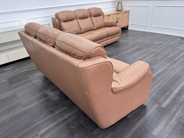 Parker Knoll Boston Light Brown Leather Static 3 & 3 Sofa Set
