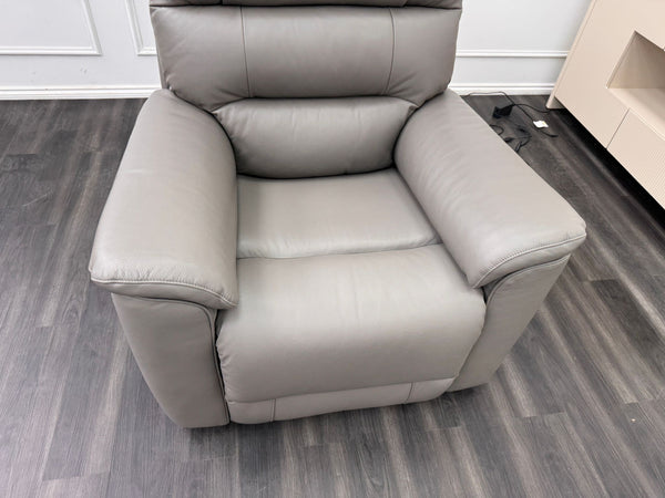 La Z Boy Parker Grey Leather Power Recliner Fabric Armchair