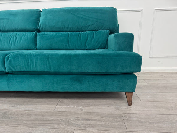 Furniture Village Lounge Co Romilly Teal Velvet Fabric 4 Seater Sofa RRP £2195