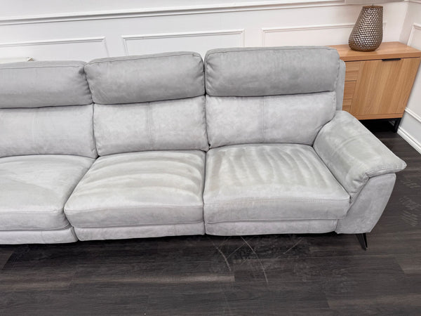 Contempo Grey Silver Saddle Fabric Chaise End Power Recliner Corner Sofa