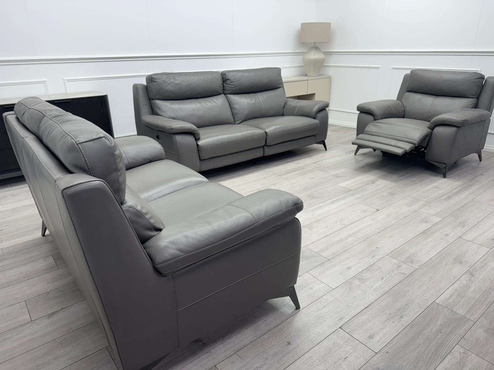 Missouri Grey Leather 3 2 1 Seater Power Recliner Large Sofa Set