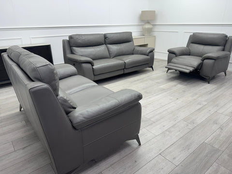 Missouri Grey Leather 3 2 1 Seater Power Recliner Large Sofa Set
