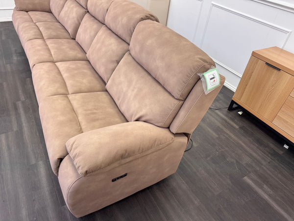 Moreno Light Brown Tan Fabric 5 Seater Sofa Power Recliner