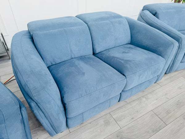 Blue Microfibre 3+2+1 Seater Sofas Suite All Power Recliners