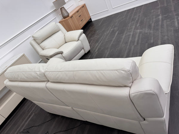 Starlight White Leather 3 Seater & Armchair Power Recliner Power Headrest Sofa Set