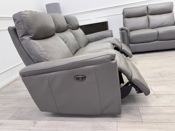Piccolo Grey Leather 3 & 2 Seater Power Recliner Sofa Set