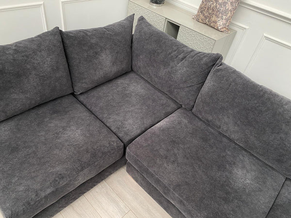 Dark Grey Fabric Corner Sofa Full Back Cushions