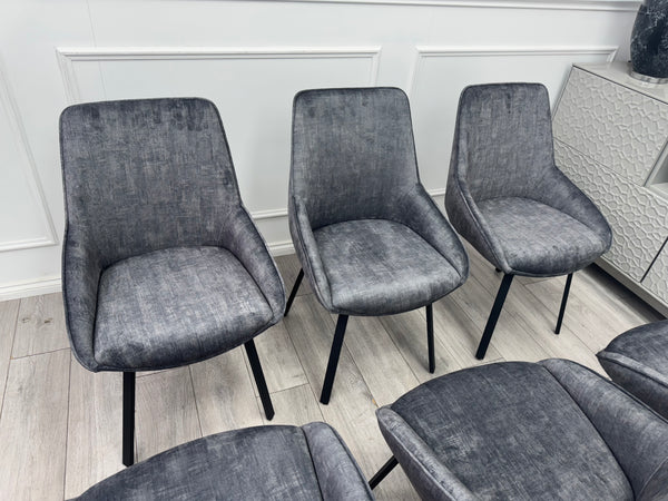 Veja Grey Velvet Set Swivel Dining Chairs