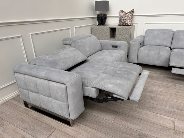 Marvella 2.5 + 2 Seater Sofa Set Flecked Silver Fabric Power Recliner