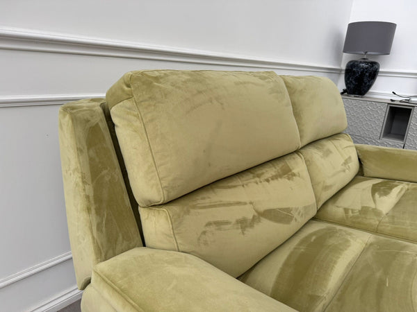 G Plan Thornbury 3 Seater Sofa Olive Velvet Power Recliner & Headrest & Lumbar