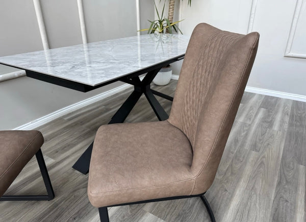 Loki Cantilever Faux Tan Leather Contemporary Scandinavian Style Dining Chair
