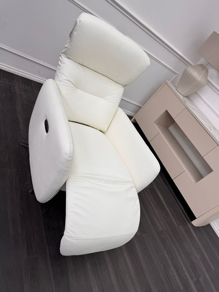 Le Mans White Leather Power Recliner TV Armchair