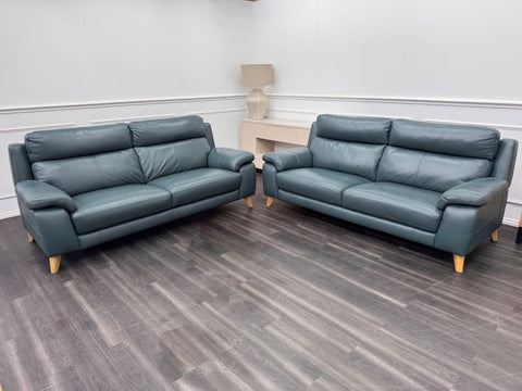 Missouri Lake Green Leather 3 & 3 Static Sofa Set